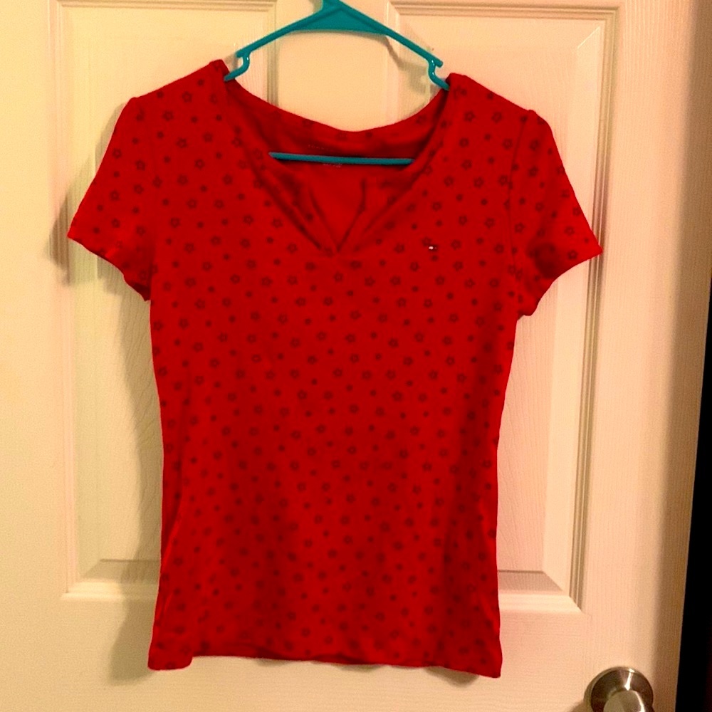 4 pcs for $20 in my store‼️ Tommy Hilfiger top black stars on red short sleeve